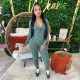 Print V Neck Tight Zipper Jumpsuit YF-10662