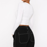 Solid Color Bottom Round Neck T-shirt YLDF-23214
