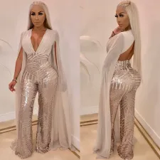 Plus Size Sexy Sequins Evening Fashion Jumpsuits MOS-M868