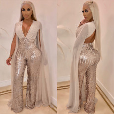 Plus Size Sexy Sequins Evening Fashion Jumpsuits MOS-M868