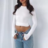 Solid Color Bottom Round Neck T-shirt YLDF-23214
