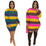 Contrast Color Stripe Knit Sweater Dress GYSF-8005