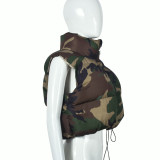 Camouflage Collar Sleeveless Short Cotton Jacket Coat GNZD-9445TD