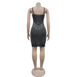 Solid Mesh Hot Rhinestone Halter Minit Dress BY-6753