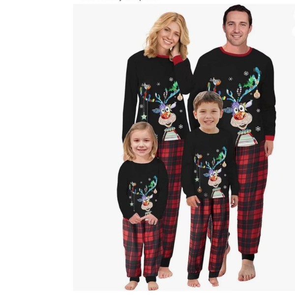 Christmas Moose Print Plaid Family Matching Pajama Set YLDF-478