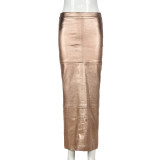 Patchwork Split PU Leather Half-body Skirt  GNZD-7662SG