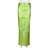 Patchwork Split PU Leather Half-body Skirt  GNZD-7662SG