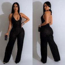 Deep V Neck Backless Halter Jumpsuit BY-6737