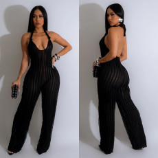 Deep V Neck Backless Halter Jumpsuit BY-6737