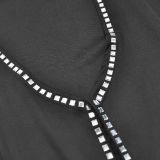 Solid Hot Rhinestone Sleeveless Split Maxi Dress BY-6705