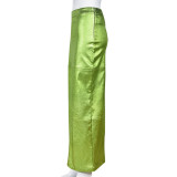 Patchwork Split PU Leather Half-body Skirt  GNZD-7662SG