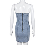 Sexy Wrap Chest Backless Denim MIni Dress GNZD-9220DD