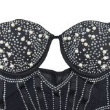 Solid Mesh Hot Rhinestone Halter Minit Dress BY-6753