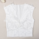 V Neck Sleeveless Crop Tops Tassel Skirt Knits 2 Piece Set GNZD-71015SG
