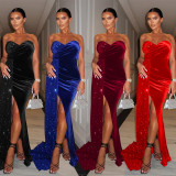 Sequin Big Swing Split Wrap Chest Maxi Dress BY-6712