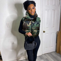 Camouflage Collar Sleeveless Short Cotton Jacket Coat GNZD-9445TD