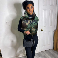 Camouflage Collar Sleeveless Short Cotton Jacket Coat GNZD-9445TD