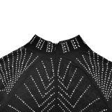 Mesh Hot Drill Feather Splicing Mini Dress BY-6672