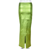 Patchwork Split PU Leather Half-body Skirt  GNZD-7662SG