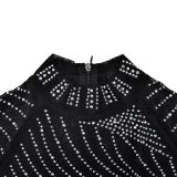 Mesh Hot Drill Feather Splicing Mini Dress BY-6672