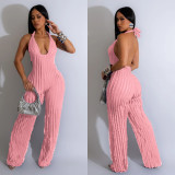 Deep V Neck Backless Halter Jumpsuit BY-6737
