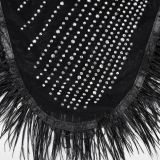 Mesh Hot Drill Feather Splicing Mini Dress BY-6672
