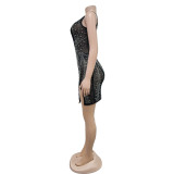 Sexy Mesh Hot Drill Slash Neck Mini Dress BY-6685