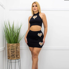 Loving Rhinestone Tank Tops And Skirts 2 Piece Set GNZD-9612SD