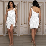 Sexy Mesh Hot Drill Slash Neck Mini Dress BY-6685
