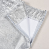 Patchwork Split PU Leather Half-body Skirt  GNZD-7662SG
