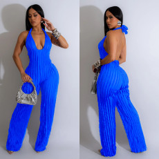 Deep V Neck Backless Halter Jumpsuit BY-6737