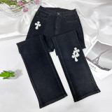 Fashion Embroider Print Hollow Out Slim Jeans GNZD-8082DN