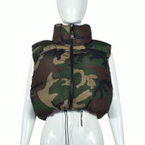 Camouflage Collar Sleeveless Short Cotton Jacket Coat GNZD-9445TD