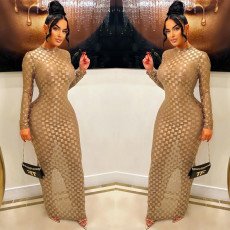 Solid Color Long Sleeve Slim Maxi Dress BY-6741