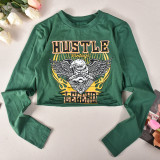 Letter Print Long Sleeve Tight T Shirt GNZD-9670TD