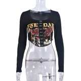 Long Sleeve Print Slim Tops GNZD-9662TD