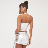 Sexy Halter Wrap Chest Tops And Tie Up Skirt 2 Piece Set GNZD-9442SD
