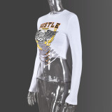 Letter Print Long Sleeve Tight T Shirt GNZD-9670TD