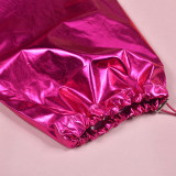Bright Leather Zipper Drawstring Casual Pants GNZD-9598PD