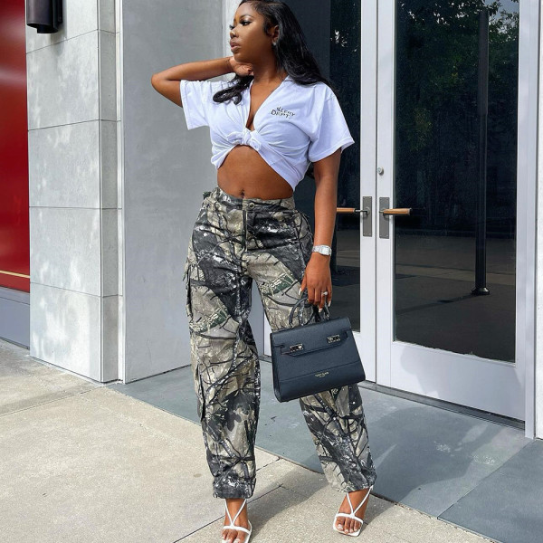 Camouflage Print Loose Casual Zipper Trousers GNZD-8809PD