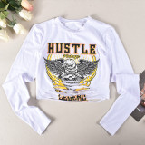 Letter Print Long Sleeve Tight T Shirt GNZD-9670TD