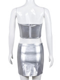 Wrap Chest Tie Up Tops And Skirt 2 Piece Set GNZD-9363SD
