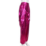 Bright Leather Zipper Drawstring Casual Pants GNZD-9598PD