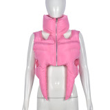 Zipper Sleeveless Cotton Filled Short Jacket GNZD-9511TD
