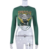 Letter Print Long Sleeve Tight T Shirt GNZD-9670TD