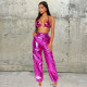 Bright Leather Zipper Drawstring Casual Pants GNZD-9598PD