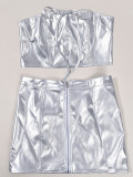 Wrap Chest Tie Up Tops And Skirt 2 Piece Set GNZD-9363SD