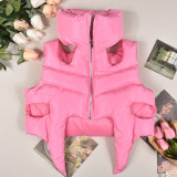 Zipper Sleeveless Cotton Filled Short Jacket GNZD-9511TD