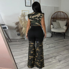 Camouflage Spliced Knit Flared Pants GNZD-9636PD