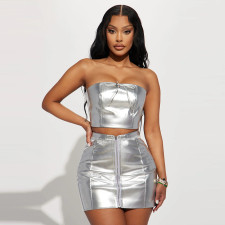 Wrap Chest Tie Up Tops And Skirt 2 Piece Set GNZD-9363SD